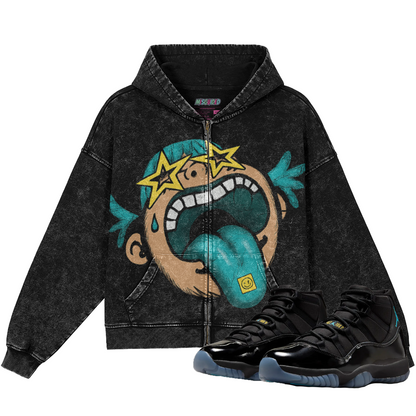 Follow Your Dreams (Air Jordan 11 Gamma Blue) 440GSM Vintage Snow Wash Full-zip Hoodie
