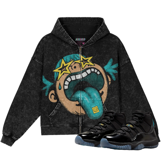 Follow Your Dreams (Air Jordan 11 Gamma Blue) 440GSM Vintage Snow Wash Full-zip Hoodie