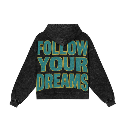 Follow Your Dreams (Air Jordan 11 Gamma Blue) 440GSM Vintage Snow Wash Full-zip Hoodie