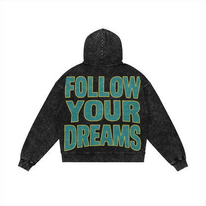 Follow Your Dreams (Air Jordan 11 Gamma Blue) 440GSM Vintage Snow Wash Full-zip Hoodie